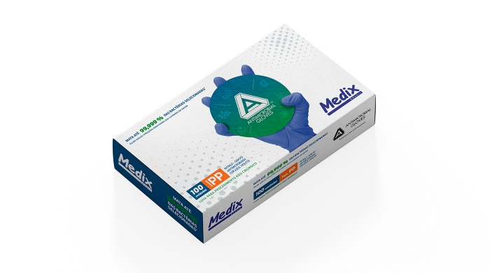 square medix luva antibacteriana embalagem caixa pp