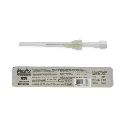 Cateter Intravenoso 24G Amarelo Medix - Imagem 2