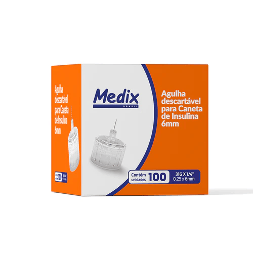 Agulha para Caneta de Insulina 31G 6MM Laranja Medix